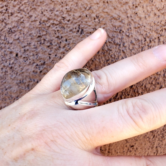 New Men's Golden Rutile 925 Silver Ring. - Picture 7 of 16